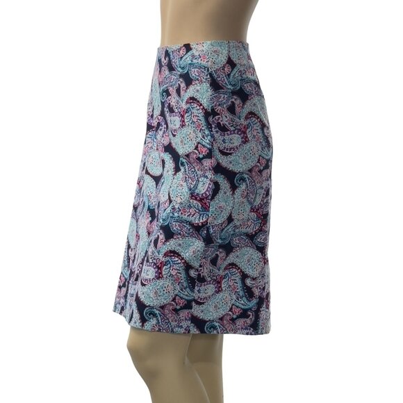 TALBOTS Petites Paisley Print Cotton Spandex Knee-Length Skirt Size 14P - Picture 3 of 16